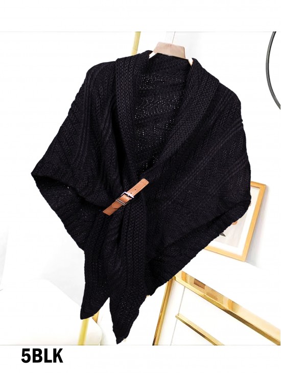 Knitted Cape w/ Buckle Detailing